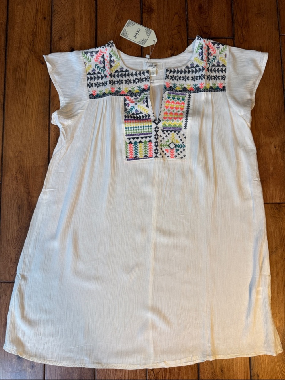 Exist White Midi Dress with Neon Embroidered Yoke